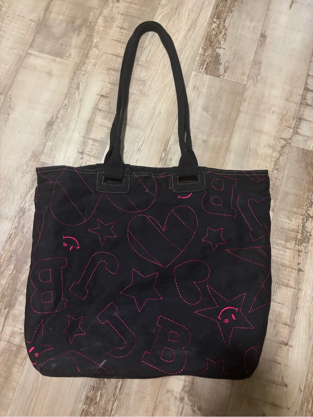 Joe Boxer Vintage Black Tote Bag with Pink Stitch Detailing